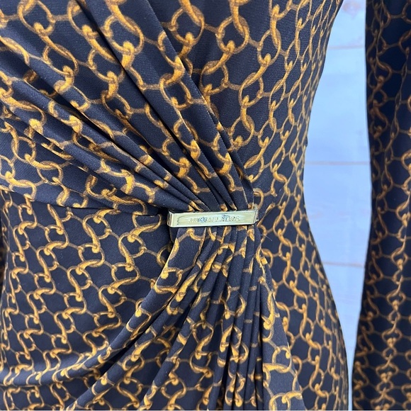 Michael Kors Espresso Chain Link Print Stretch Jersey Faux Wrap Dress - Picture 7 of 14